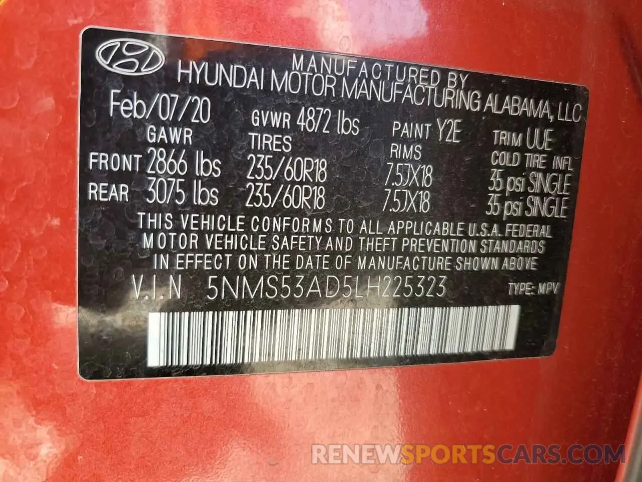 13 Photograph of a damaged car 5NMS53AD5LH225323 HYUNDAI SANTA FE 2020