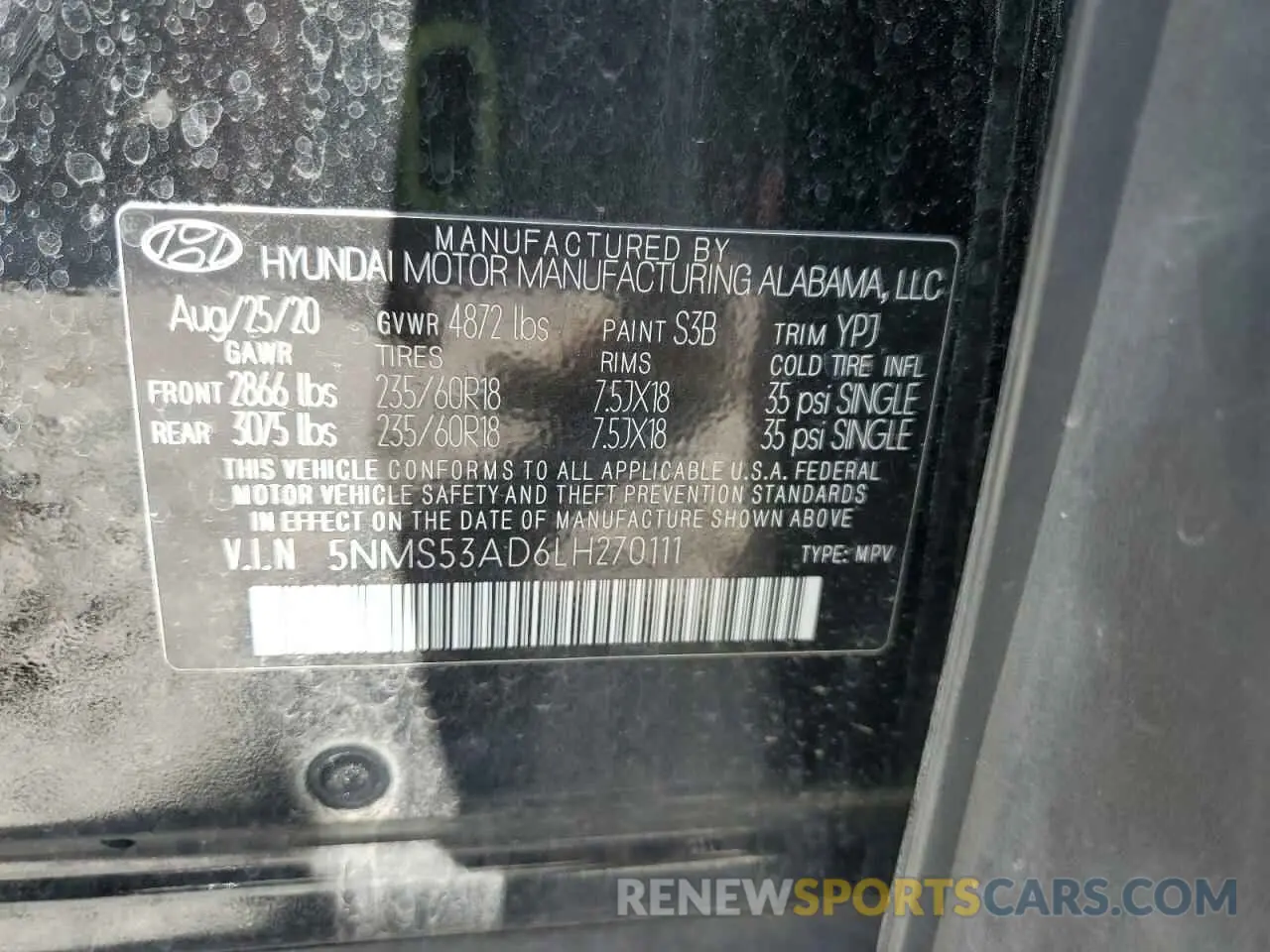 13 Photograph of a damaged car 5NMS53AD6LH270111 HYUNDAI SANTA FE 2020