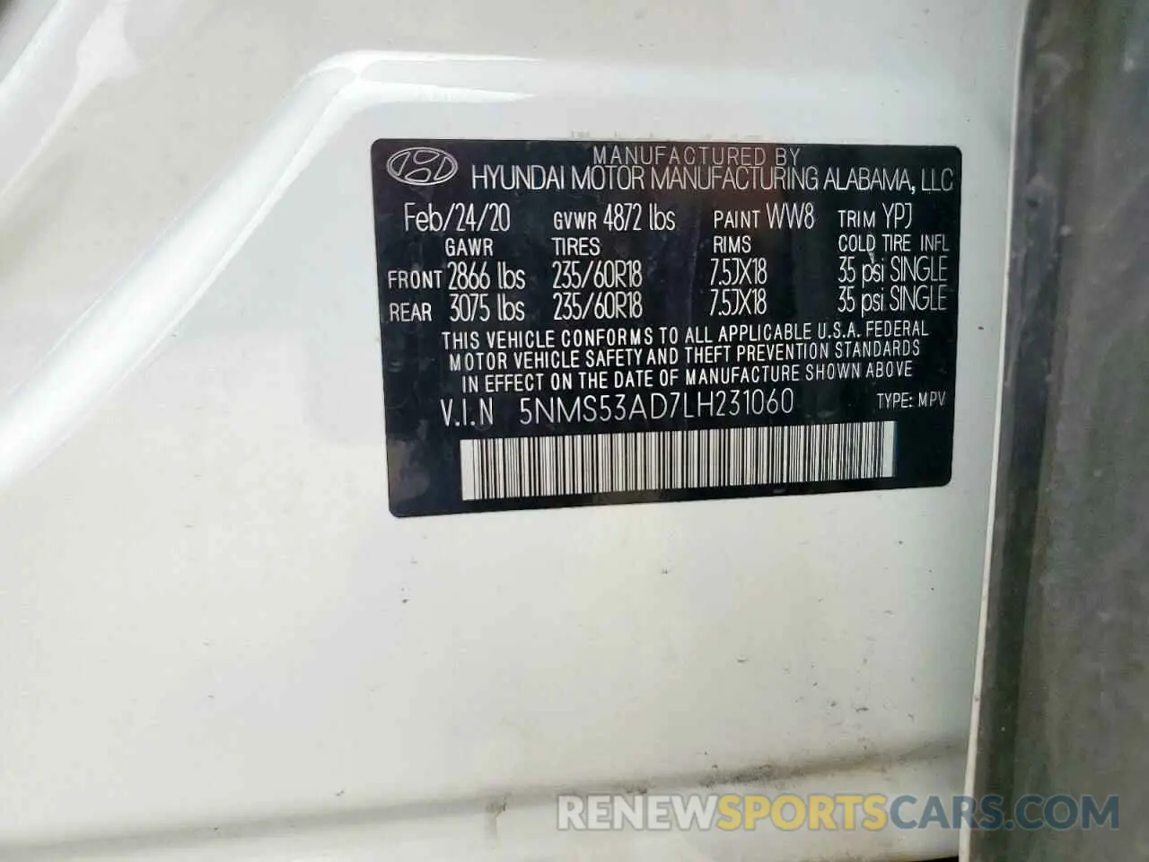13 Photograph of a damaged car 5NMS53AD7LH231060 HYUNDAI SANTA FE 2020