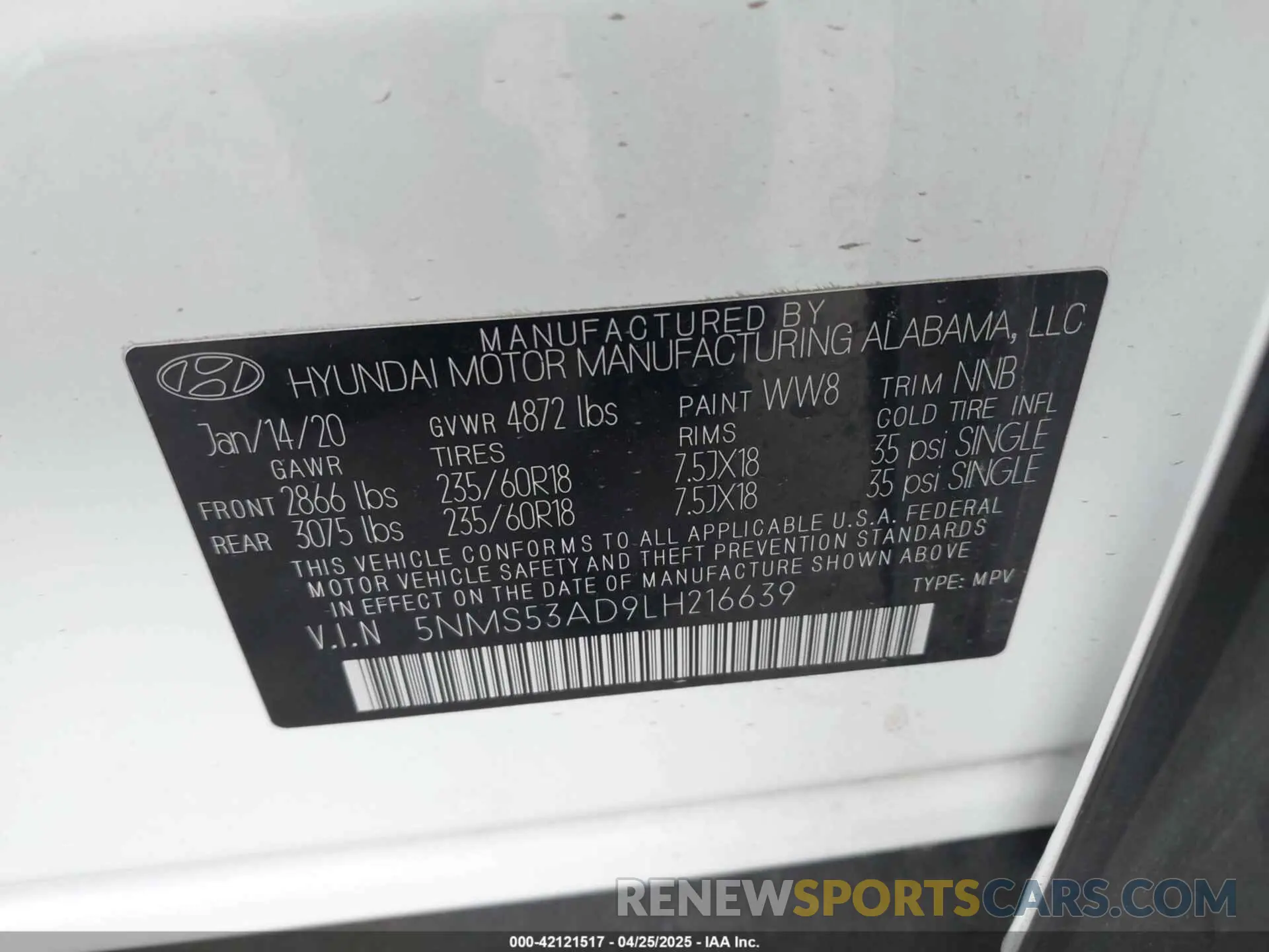 9 Photograph of a damaged car 5NMS53AD9LH216639 HYUNDAI SANTA FE 2020