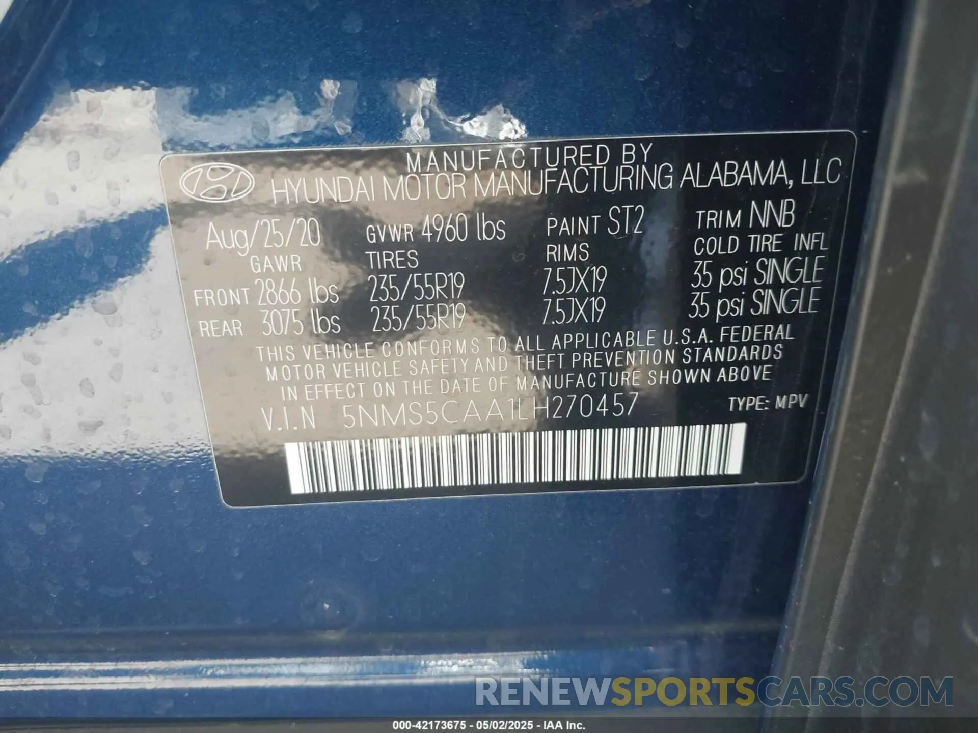 9 Photograph of a damaged car 5NMS5CAA1LH270457 HYUNDAI SANTA FE 2020