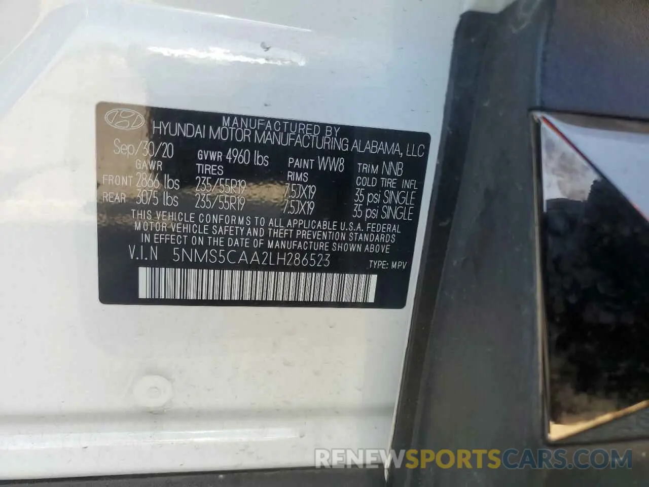 13 Photograph of a damaged car 5NMS5CAA2LH286523 HYUNDAI SANTA FE 2020