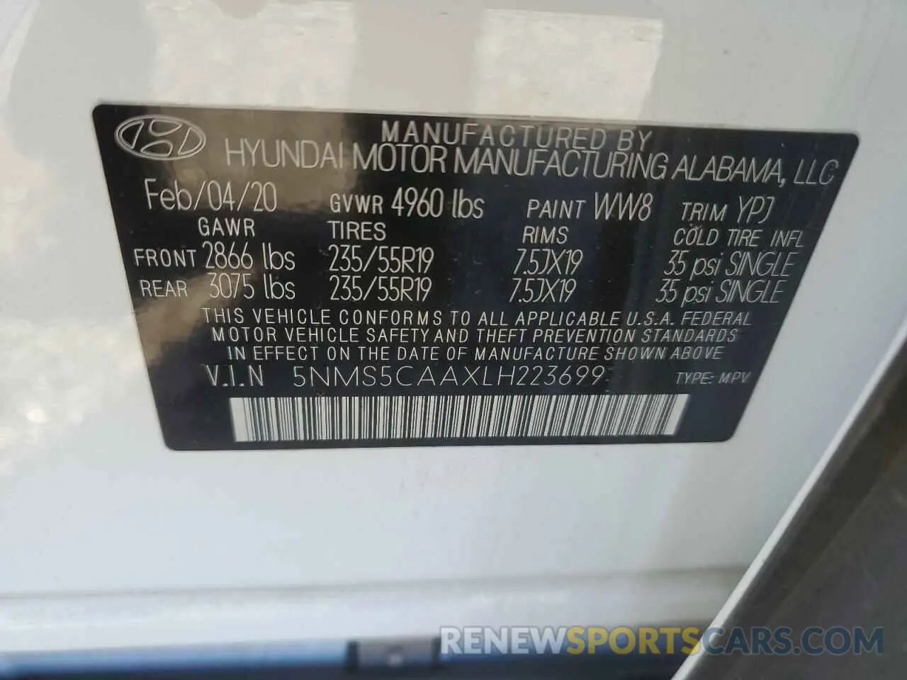 13 Photograph of a damaged car 5NMS5CAAXLH223699 HYUNDAI SANTA FE 2020
