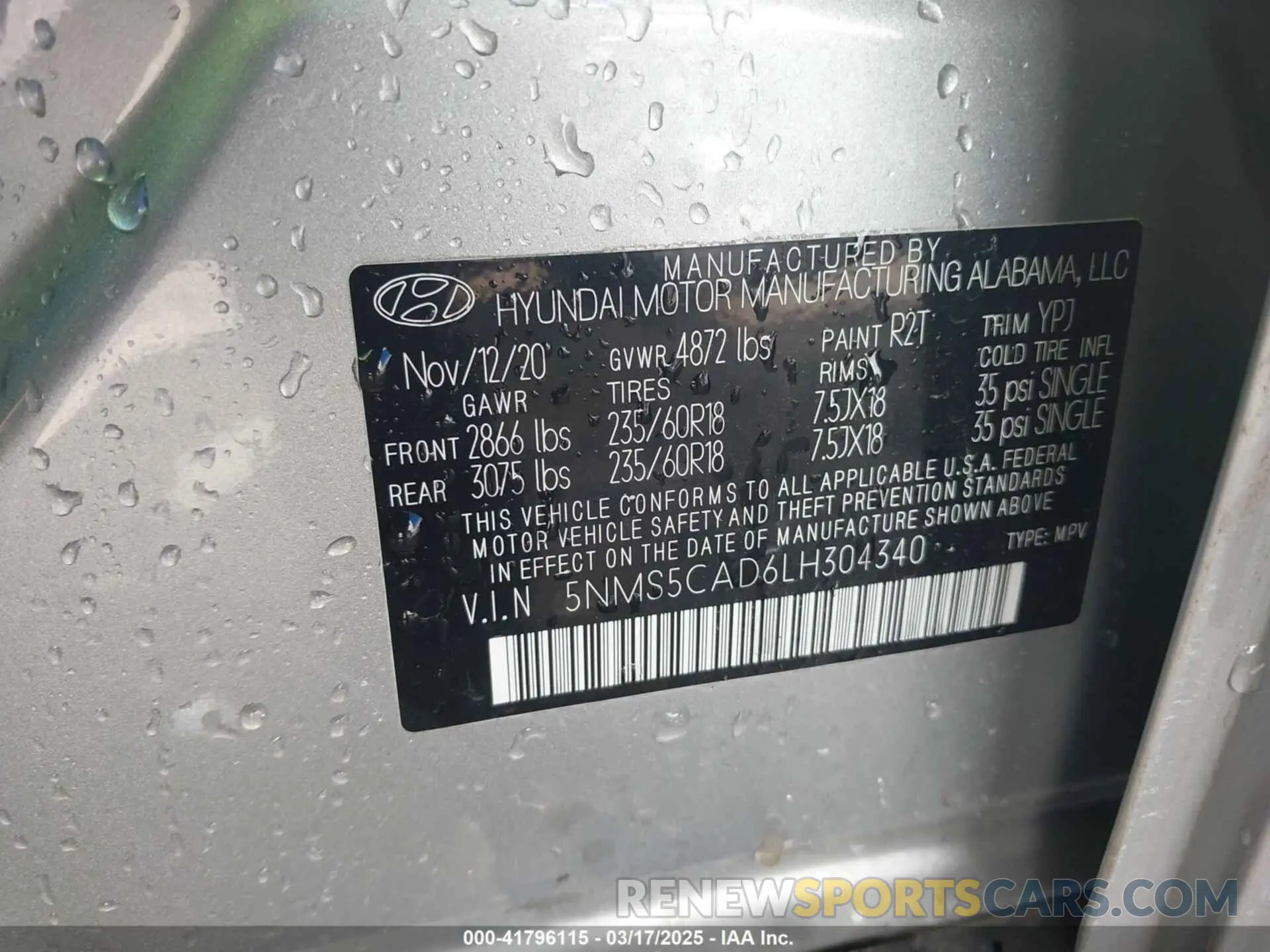 9 Photograph of a damaged car 5NMS5CAD6LH304340 HYUNDAI SANTA FE 2020