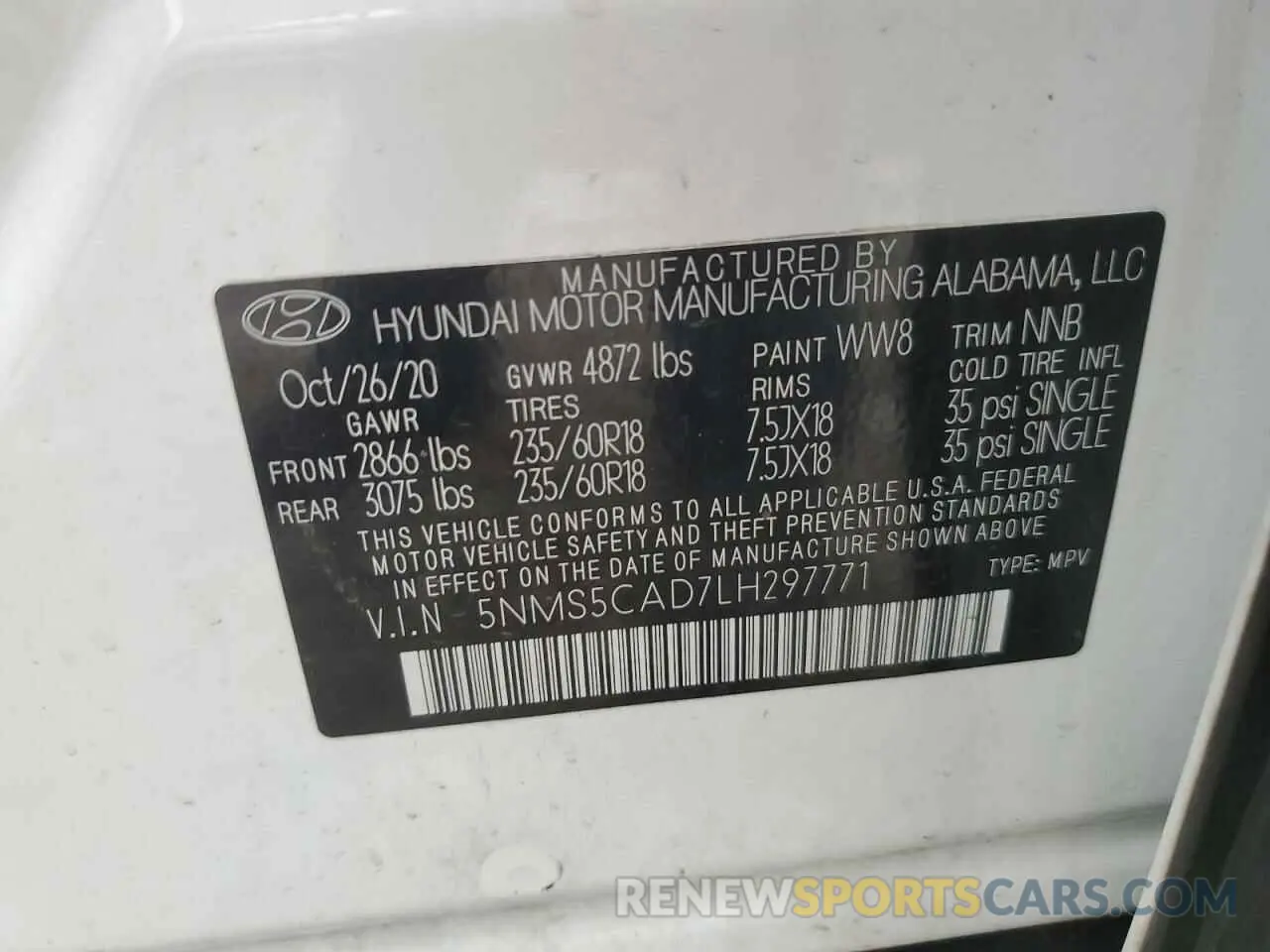 14 Photograph of a damaged car 5NMS5CAD7LH297771 HYUNDAI SANTA FE 2020