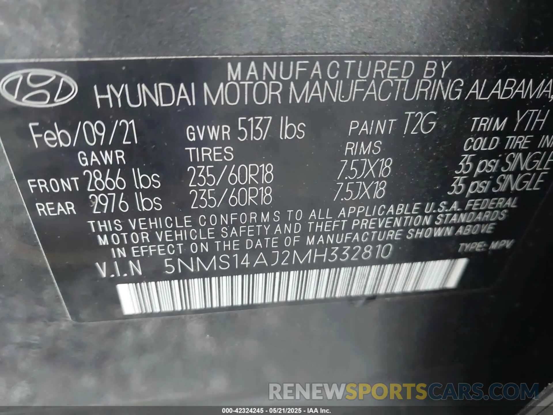 9 Photograph of a damaged car 5NMS14AJ2MH332810 HYUNDAI SANTA FE 2021