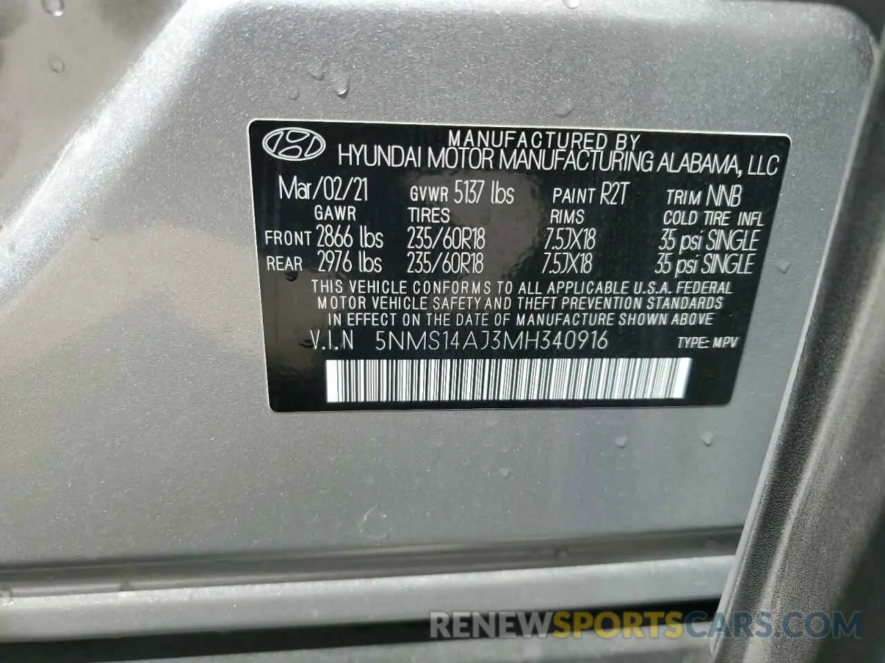 14 Photograph of a damaged car 5NMS14AJ3MH340916 HYUNDAI SANTA FE 2021