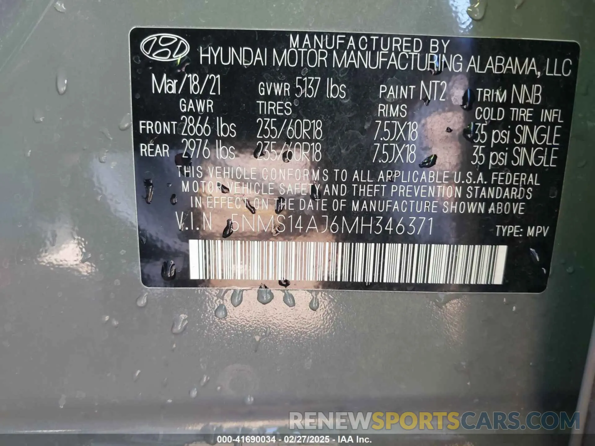 9 Photograph of a damaged car 5NMS14AJ6MH346371 HYUNDAI SANTA FE 2021