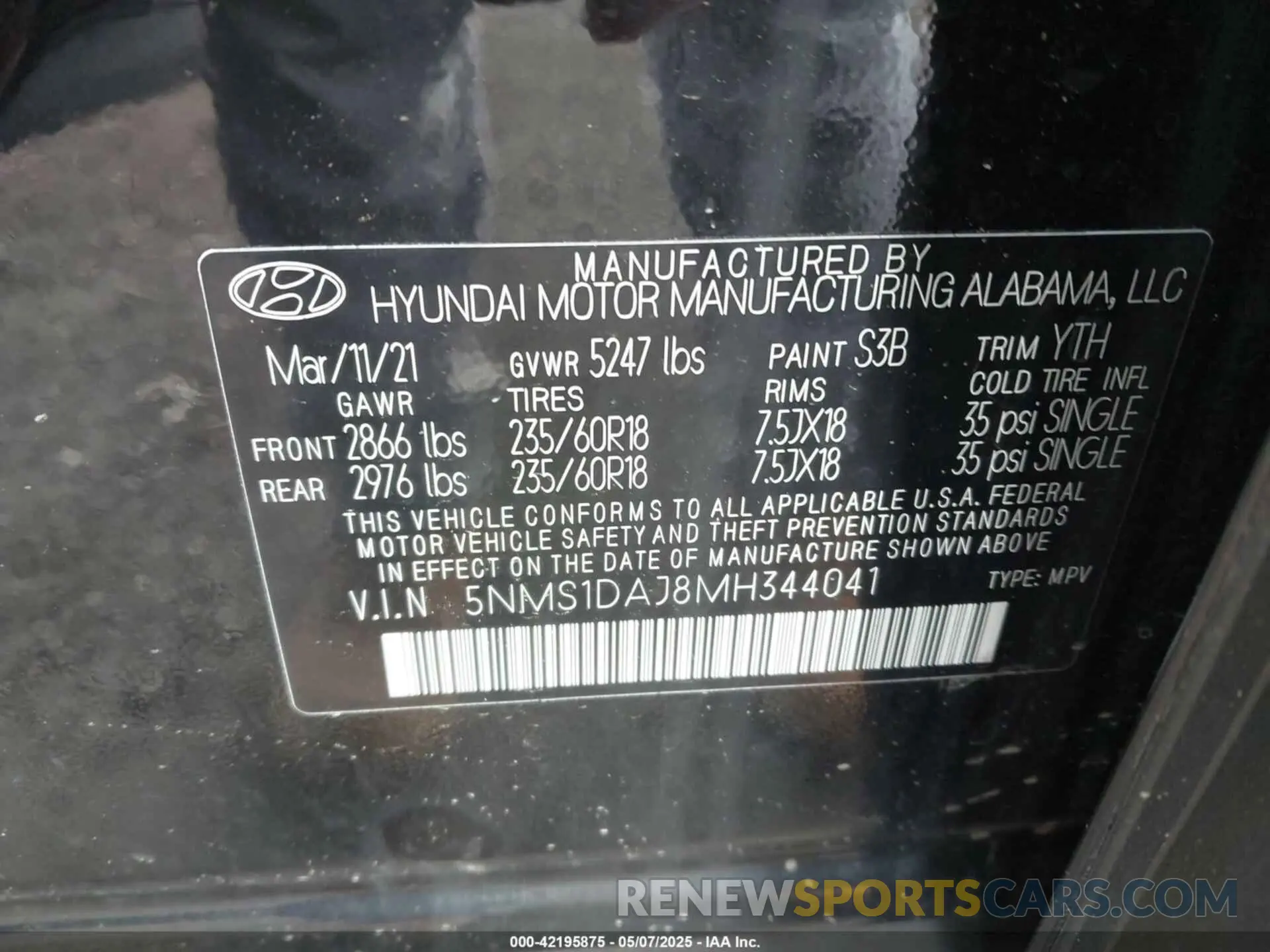 9 Photograph of a damaged car 5NMS1DAJ8MH344041 HYUNDAI SANTA FE 2021