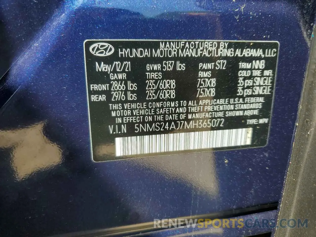 13 Photograph of a damaged car 5NMS24AJ7MH365072 HYUNDAI SANTA FE 2021
