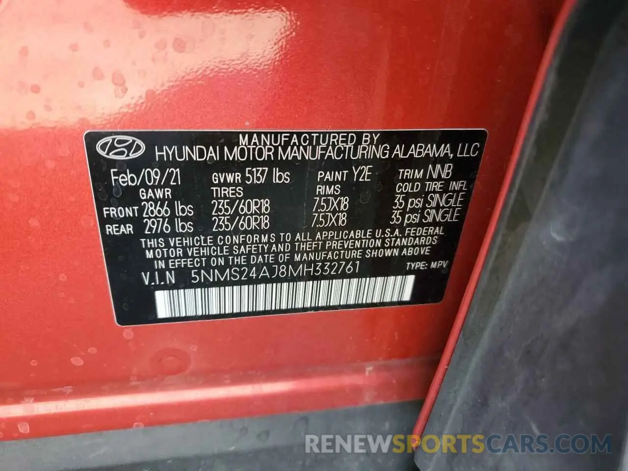 13 Photograph of a damaged car 5NMS24AJ8MH332761 HYUNDAI SANTA FE 2021