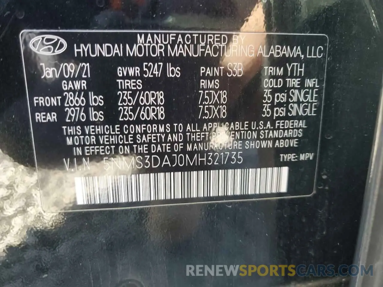 13 Photograph of a damaged car 5NMS3DAJ0MH321735 HYUNDAI SANTA FE 2021