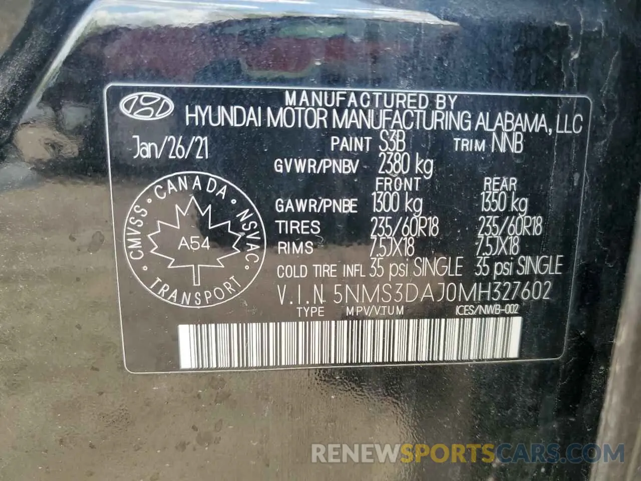 13 Photograph of a damaged car 5NMS3DAJ0MH327602 HYUNDAI SANTA FE 2021