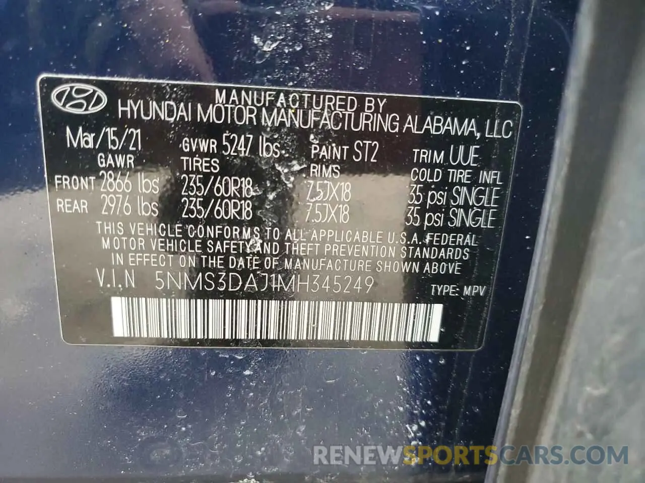 14 Photograph of a damaged car 5NMS3DAJ1MH345249 HYUNDAI SANTA FE 2021