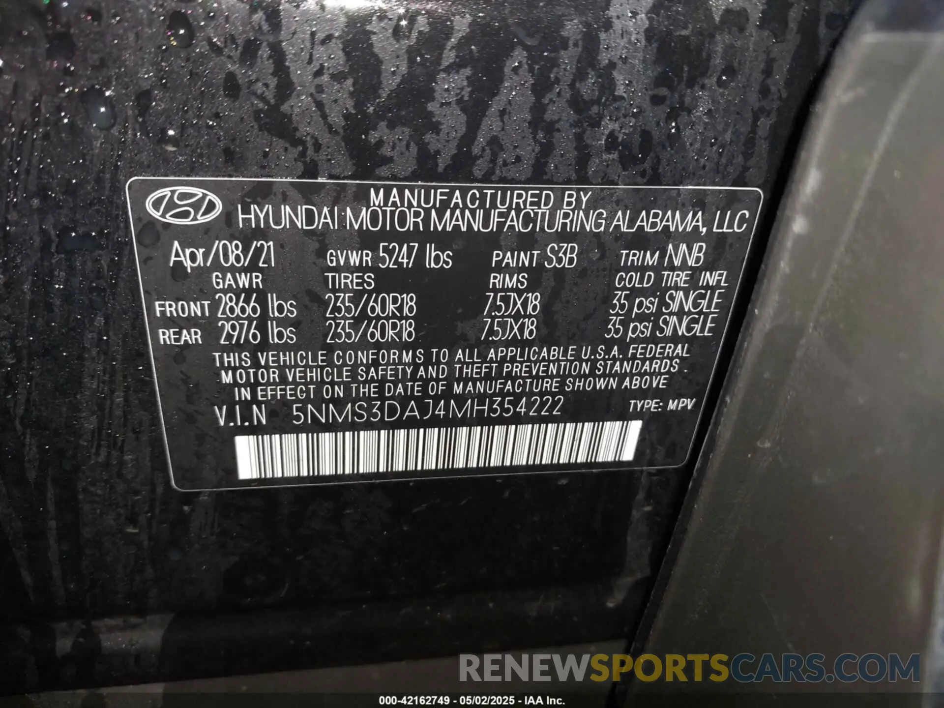 9 Photograph of a damaged car 5NMS3DAJ4MH354222 HYUNDAI SANTA FE 2021