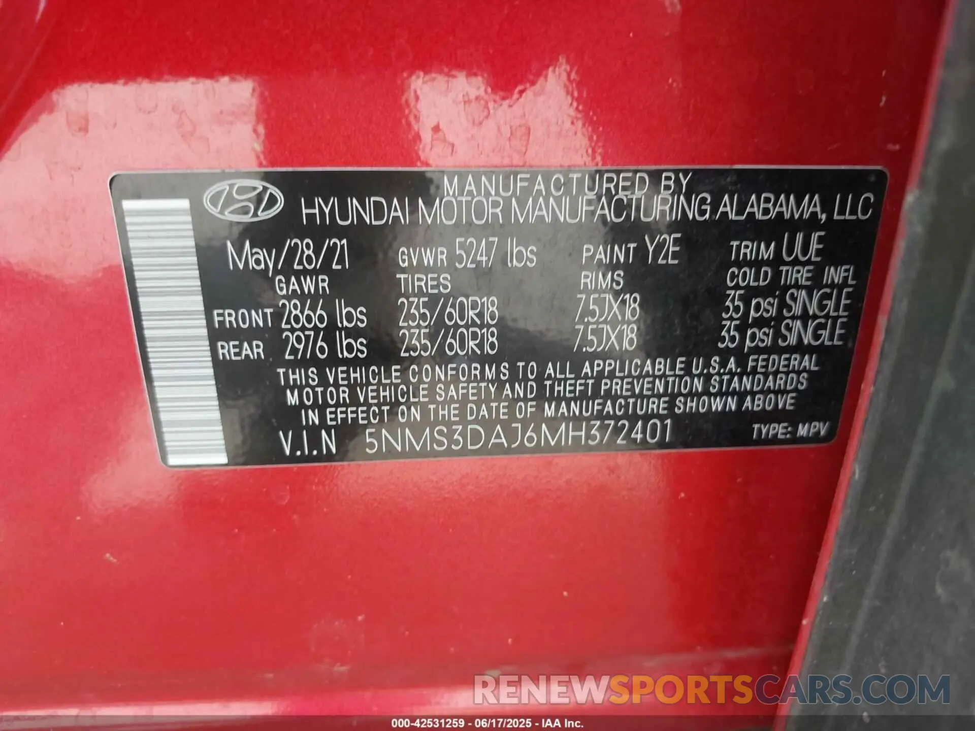 9 Photograph of a damaged car 5NMS3DAJ6MH372401 HYUNDAI SANTA FE 2021