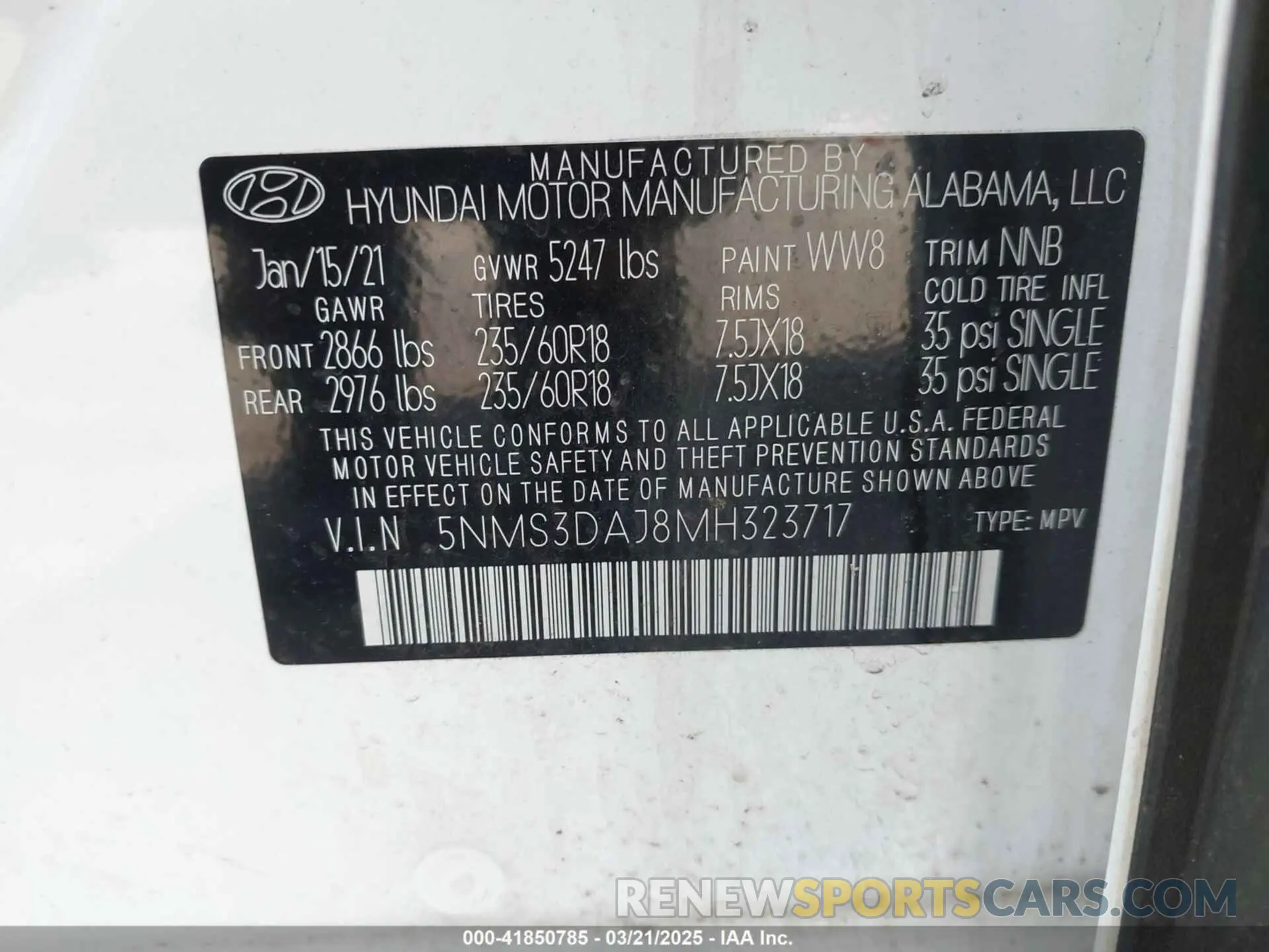 9 Photograph of a damaged car 5NMS3DAJ8MH323717 HYUNDAI SANTA FE 2021