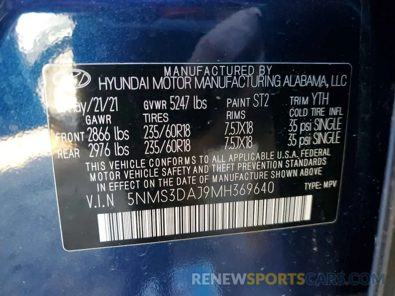 13 Photograph of a damaged car 5NMS3DAJ9MH369640 HYUNDAI SANTA FE 2021