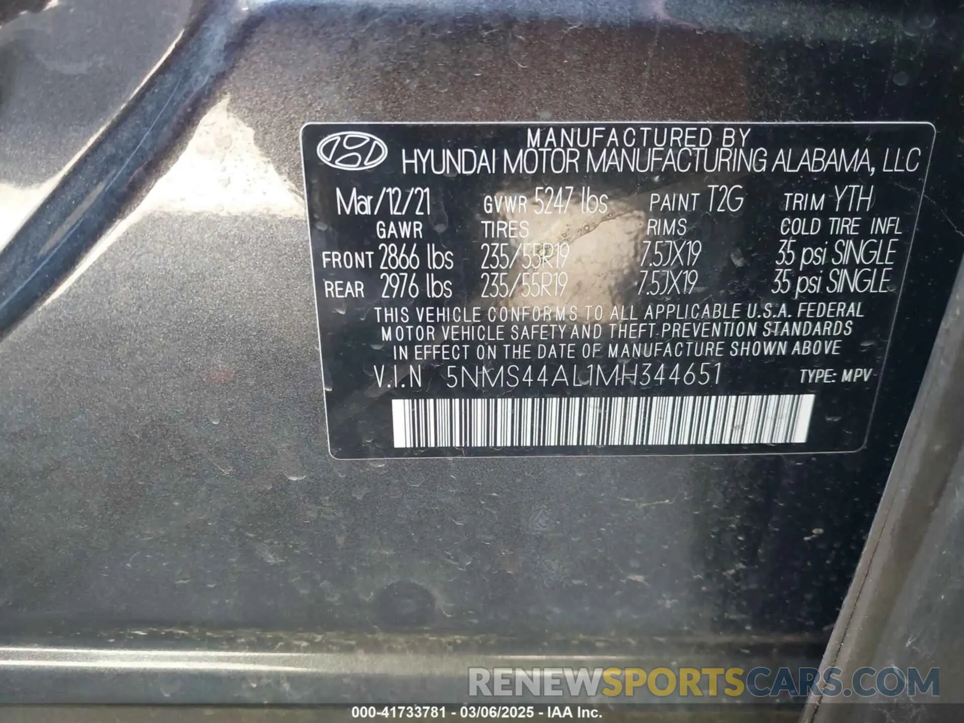 9 Photograph of a damaged car 5NMS44AL1MH344651 HYUNDAI SANTA FE 2021