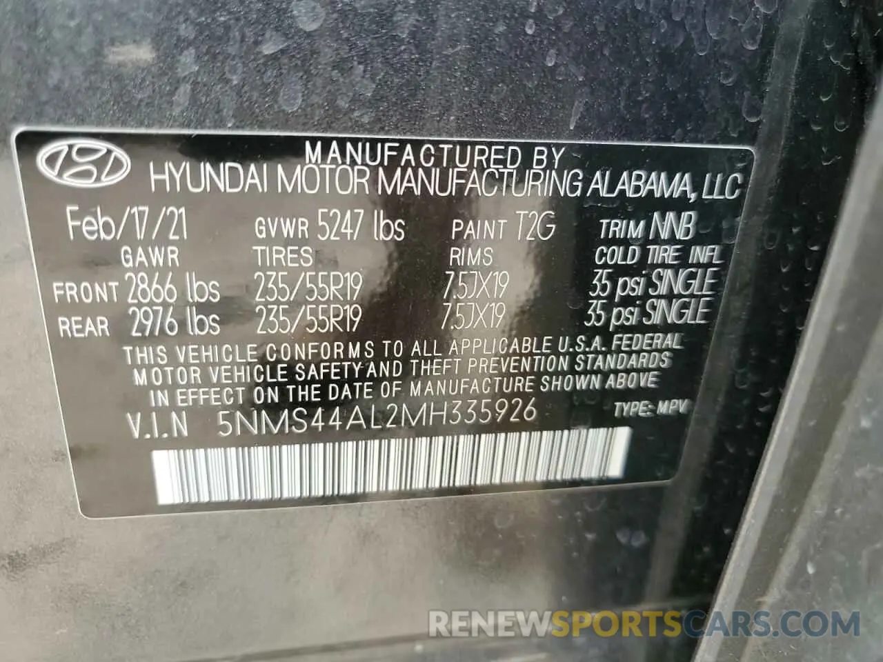 13 Photograph of a damaged car 5NMS44AL2MH335926 HYUNDAI SANTA FE 2021