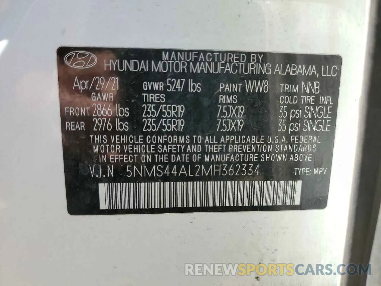 14 Photograph of a damaged car 5NMS44AL2MH362334 HYUNDAI SANTA FE 2021