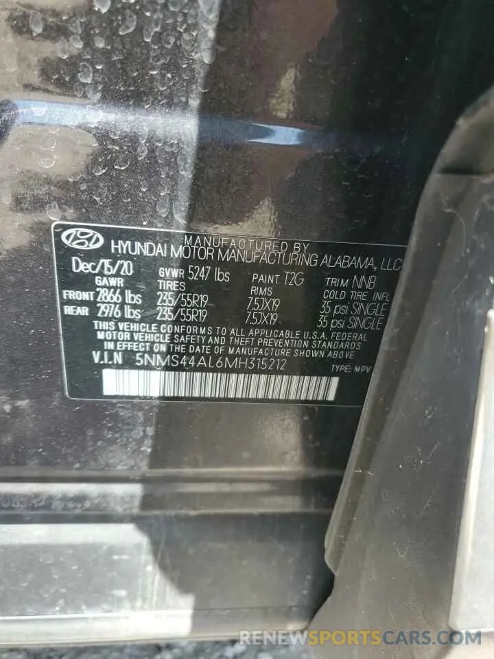 13 Photograph of a damaged car 5NMS44AL6MH315212 HYUNDAI SANTA FE 2021