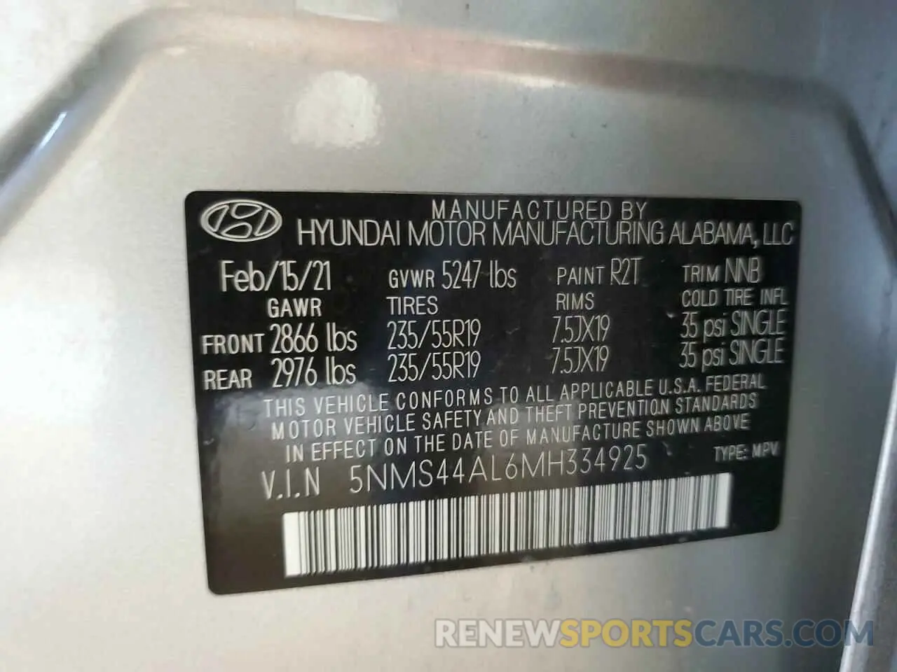 14 Photograph of a damaged car 5NMS44AL6MH334925 HYUNDAI SANTA FE 2021