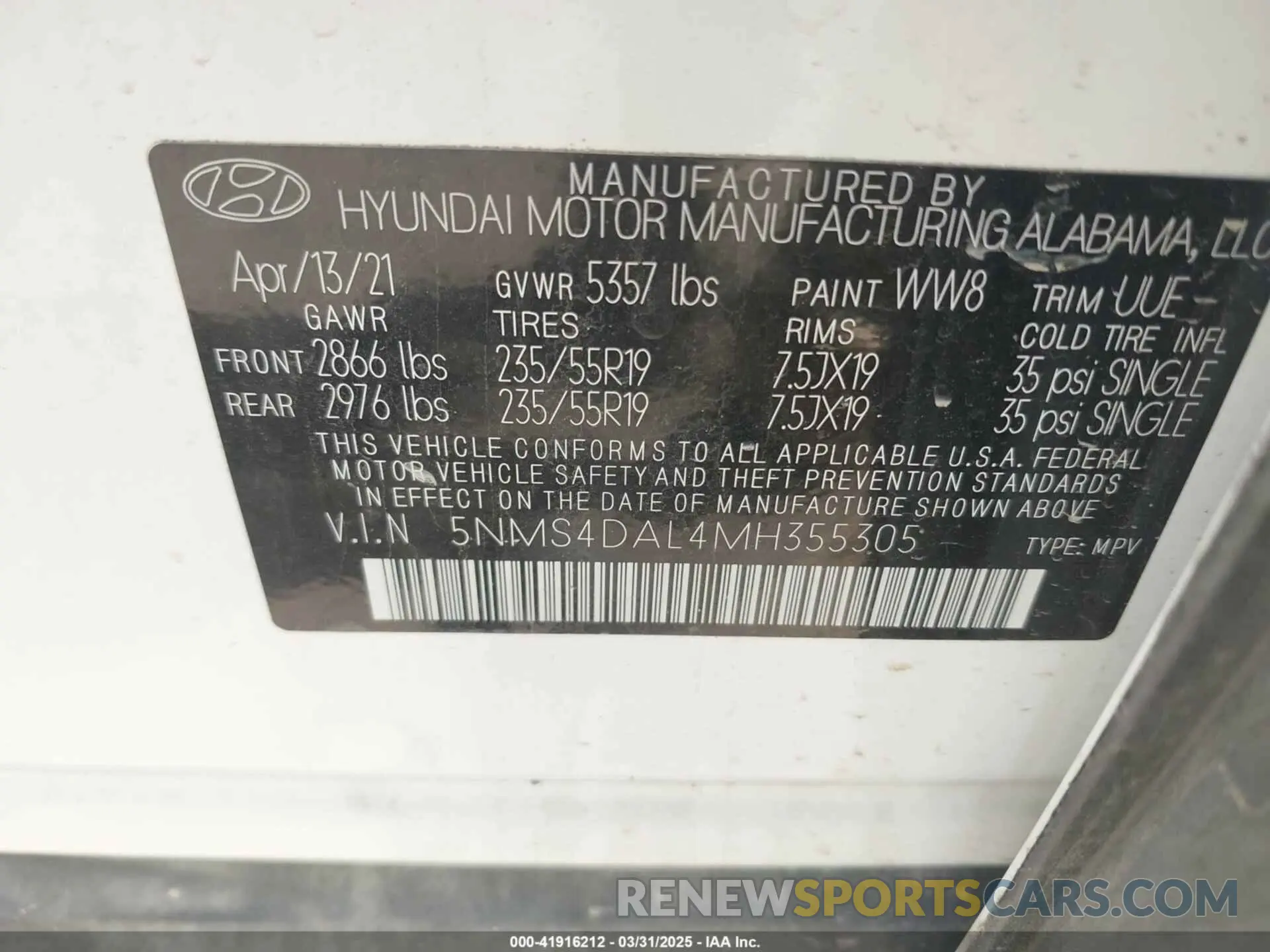 9 Photograph of a damaged car 5NMS4DAL4MH355305 HYUNDAI SANTA FE 2021