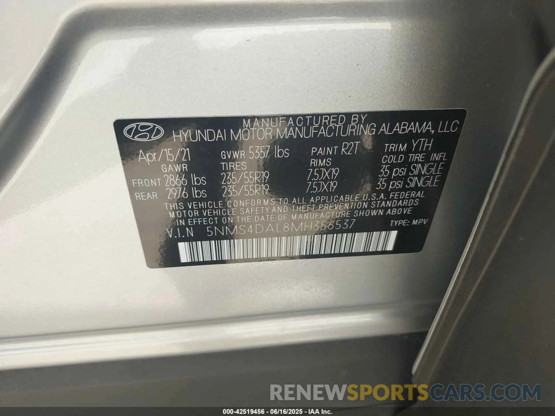 9 Photograph of a damaged car 5NMS4DAL8MH356537 HYUNDAI SANTA FE 2021