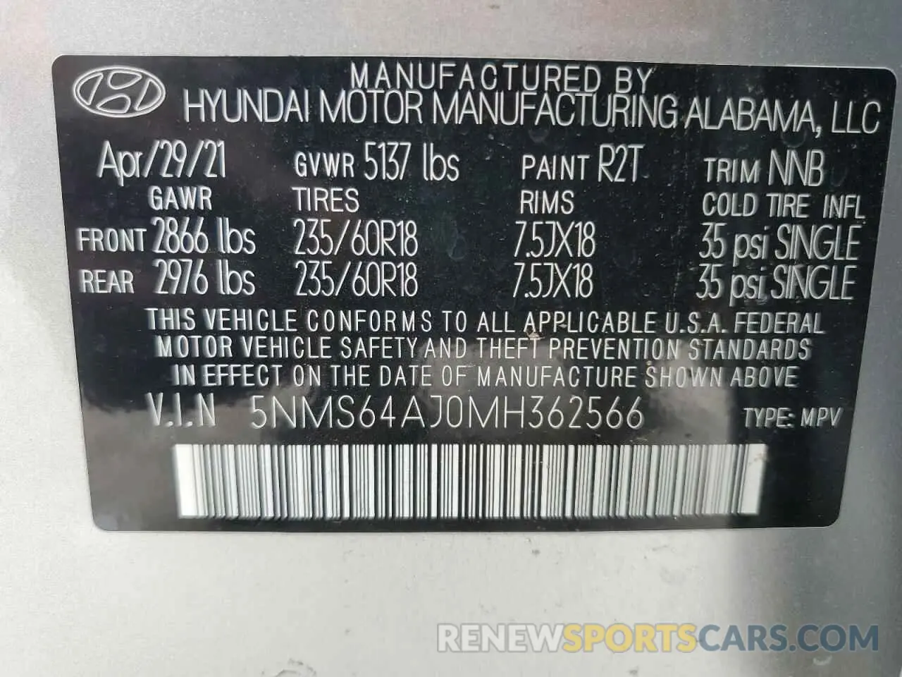 12 Photograph of a damaged car 5NMS64AJ0MH362566 HYUNDAI SANTA FE 2021