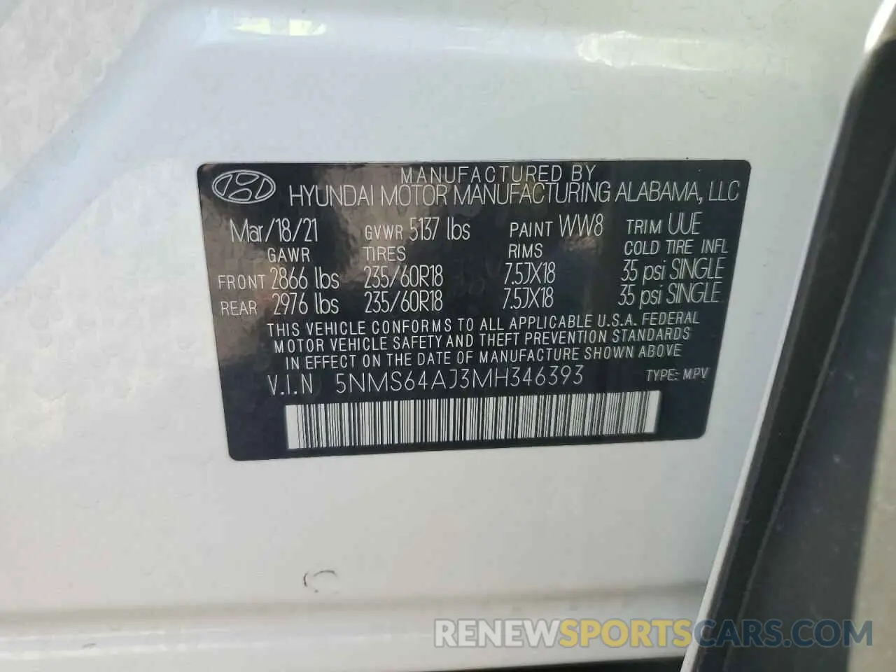 14 Photograph of a damaged car 5NMS64AJ3MH346393 HYUNDAI SANTA FE 2021