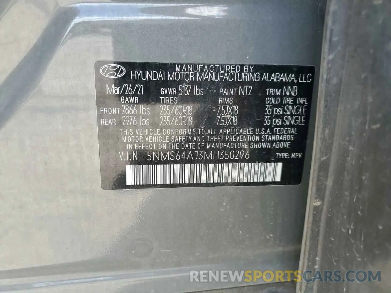 13 Photograph of a damaged car 5NMS64AJ3MH350296 HYUNDAI SANTA FE 2021
