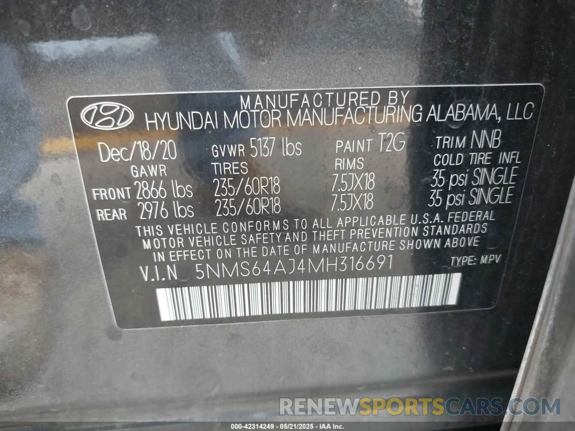 9 Photograph of a damaged car 5NMS64AJ4MH316691 HYUNDAI SANTA FE 2021