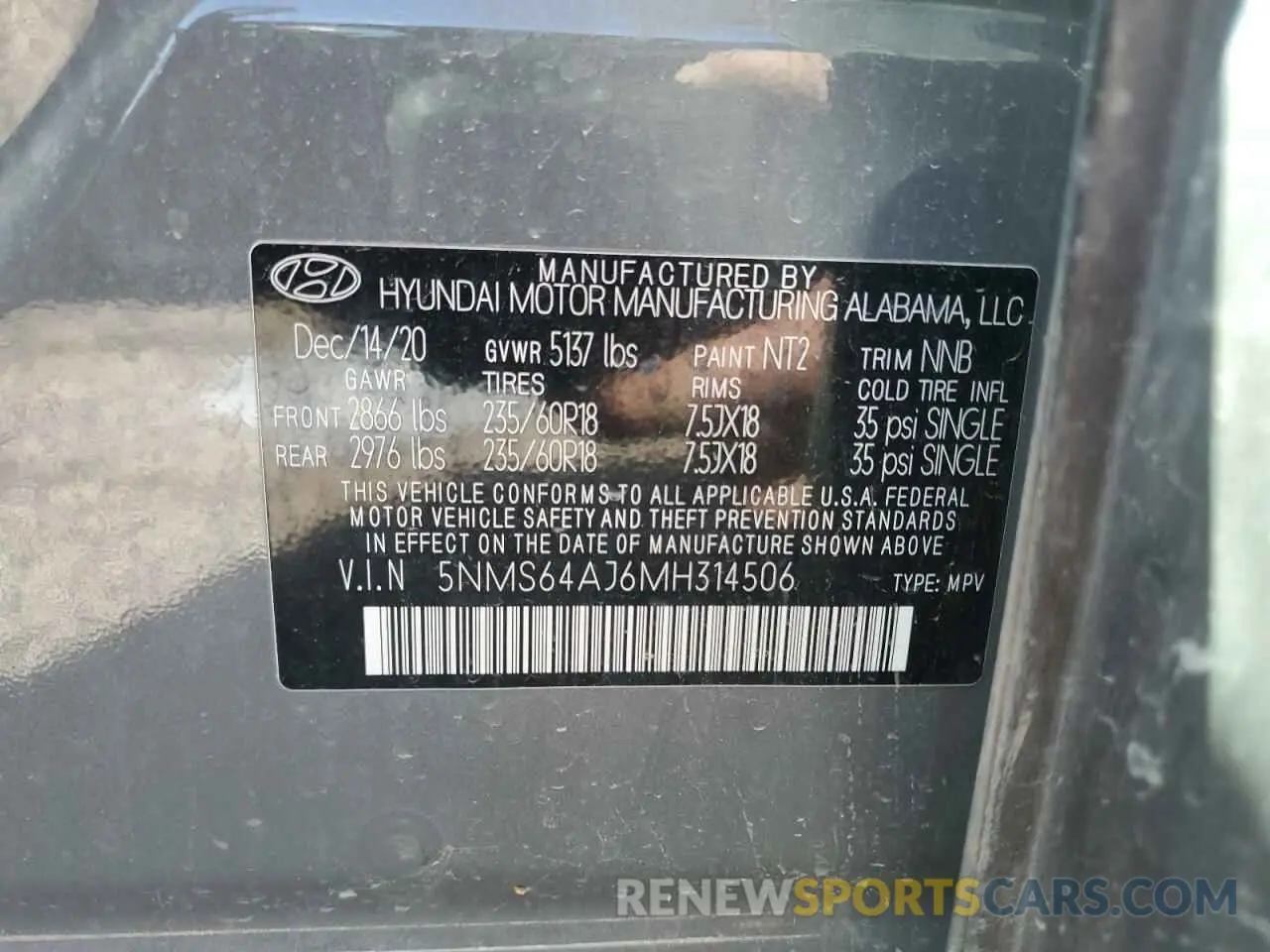 14 Photograph of a damaged car 5NMS64AJ6MH314506 HYUNDAI SANTA FE 2021