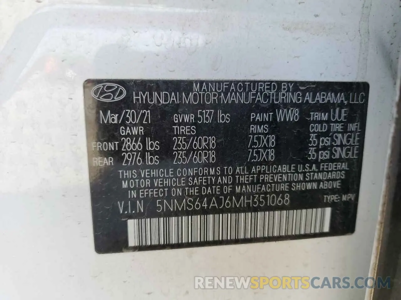 15 Photograph of a damaged car 5NMS64AJ6MH351068 HYUNDAI SANTA FE 2021