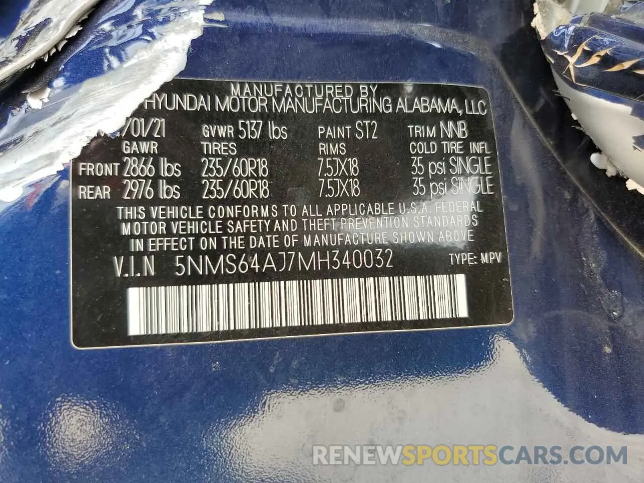 14 Photograph of a damaged car 5NMS64AJ7MH340032 HYUNDAI SANTA FE 2021