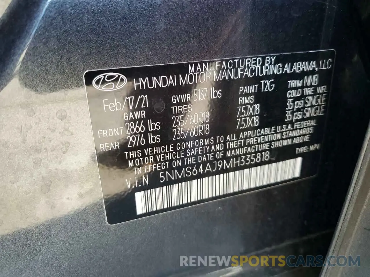 15 Photograph of a damaged car 5NMS64AJ9MH335818 HYUNDAI SANTA FE 2021