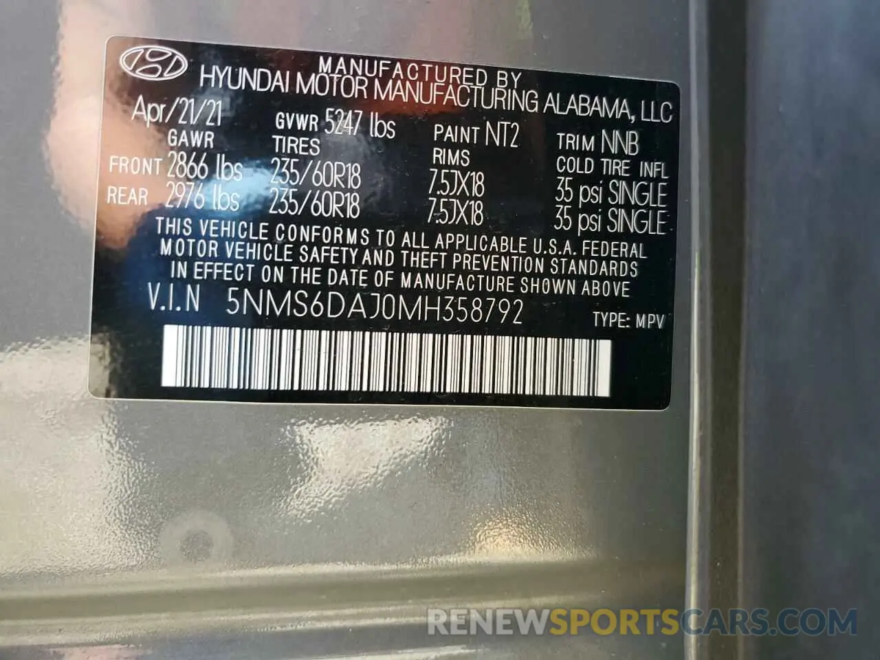 13 Photograph of a damaged car 5NMS6DAJ0MH358792 HYUNDAI SANTA FE 2021