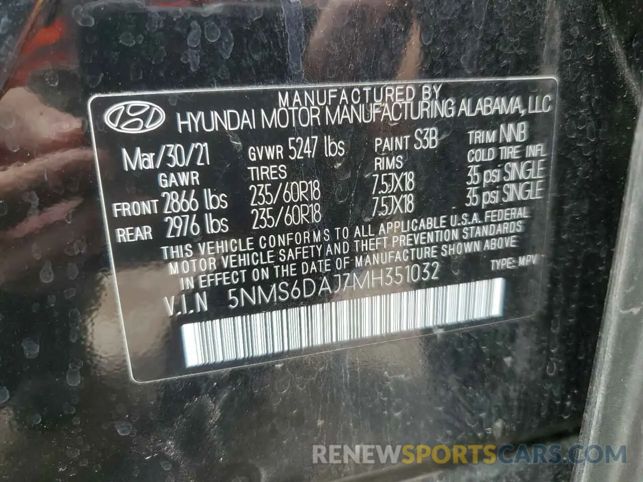 13 Photograph of a damaged car 5NMS6DAJ7MH351032 HYUNDAI SANTA FE 2021