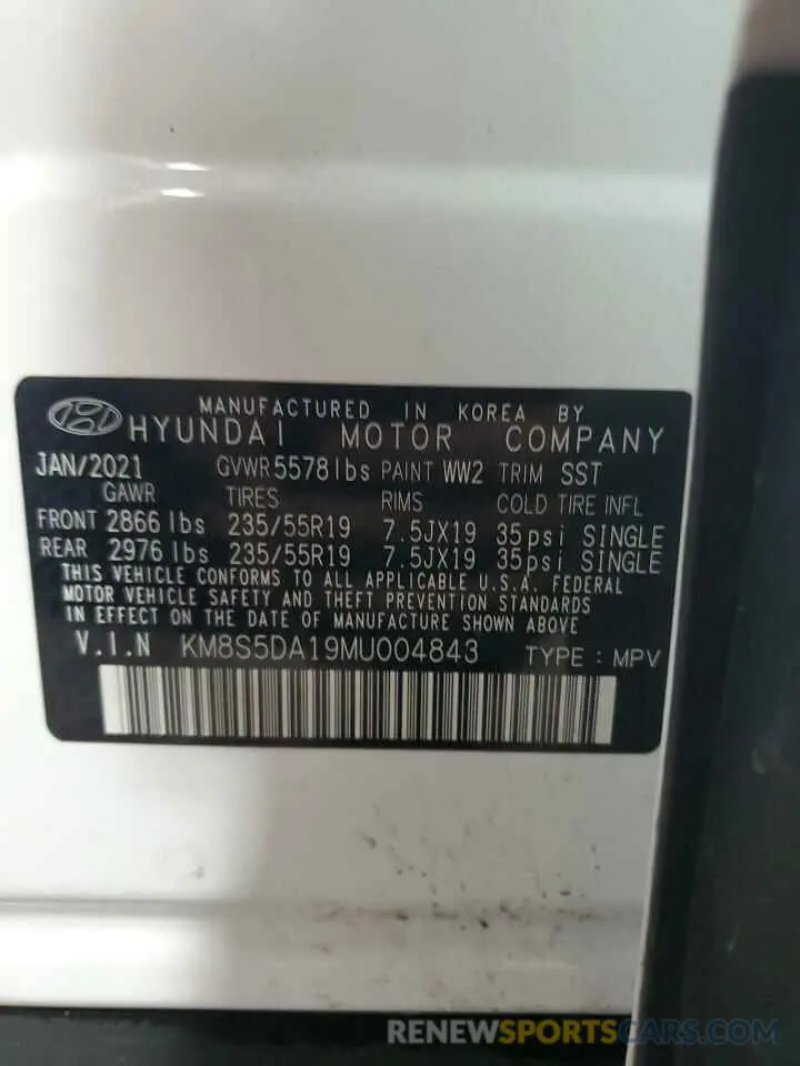 13 Photograph of a damaged car KM8S5DA19MU004843 HYUNDAI SANTA FE 2021