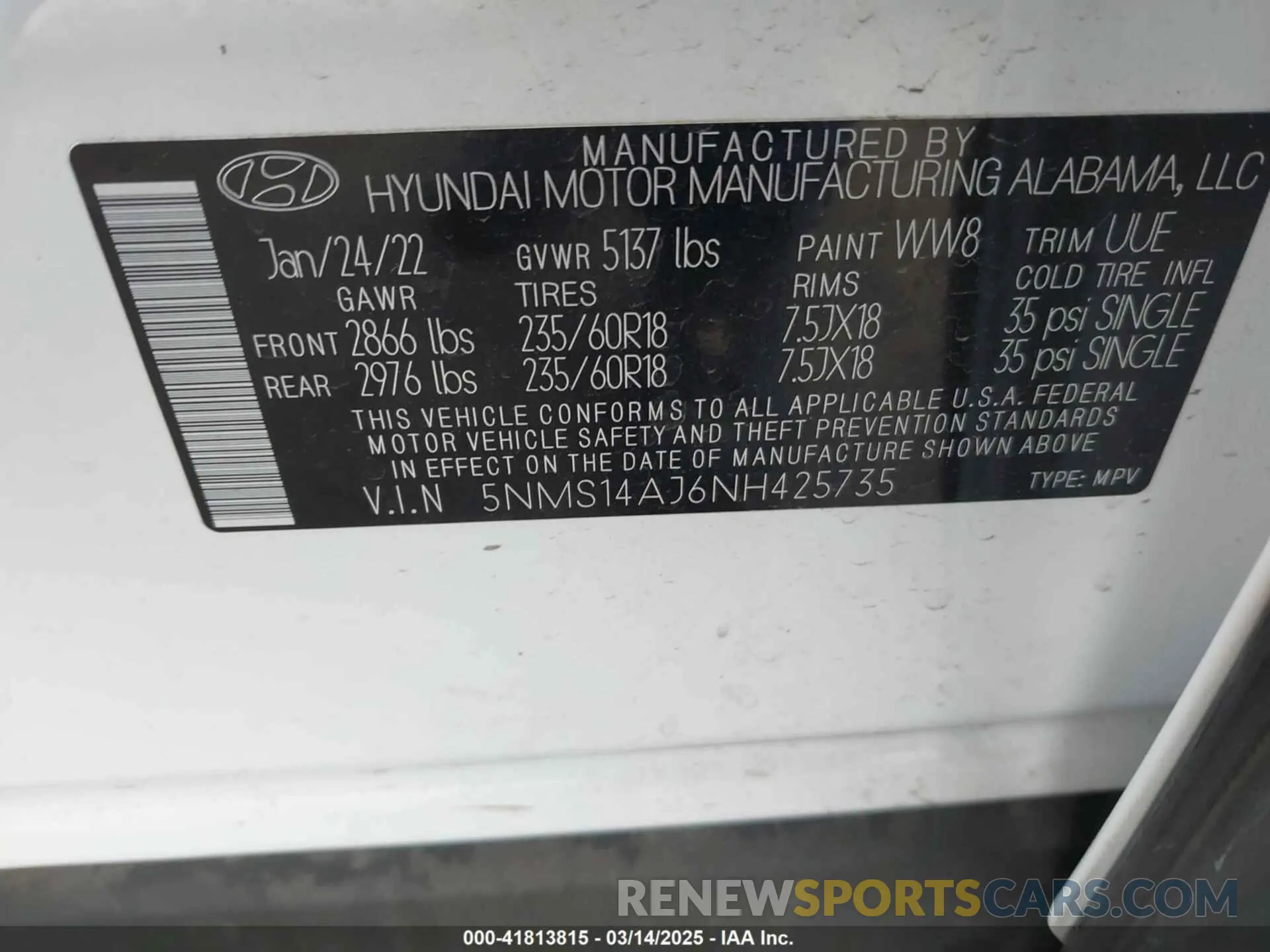 9 Photograph of a damaged car 5NMS14AJ6NH425735 HYUNDAI SANTA FE 2022