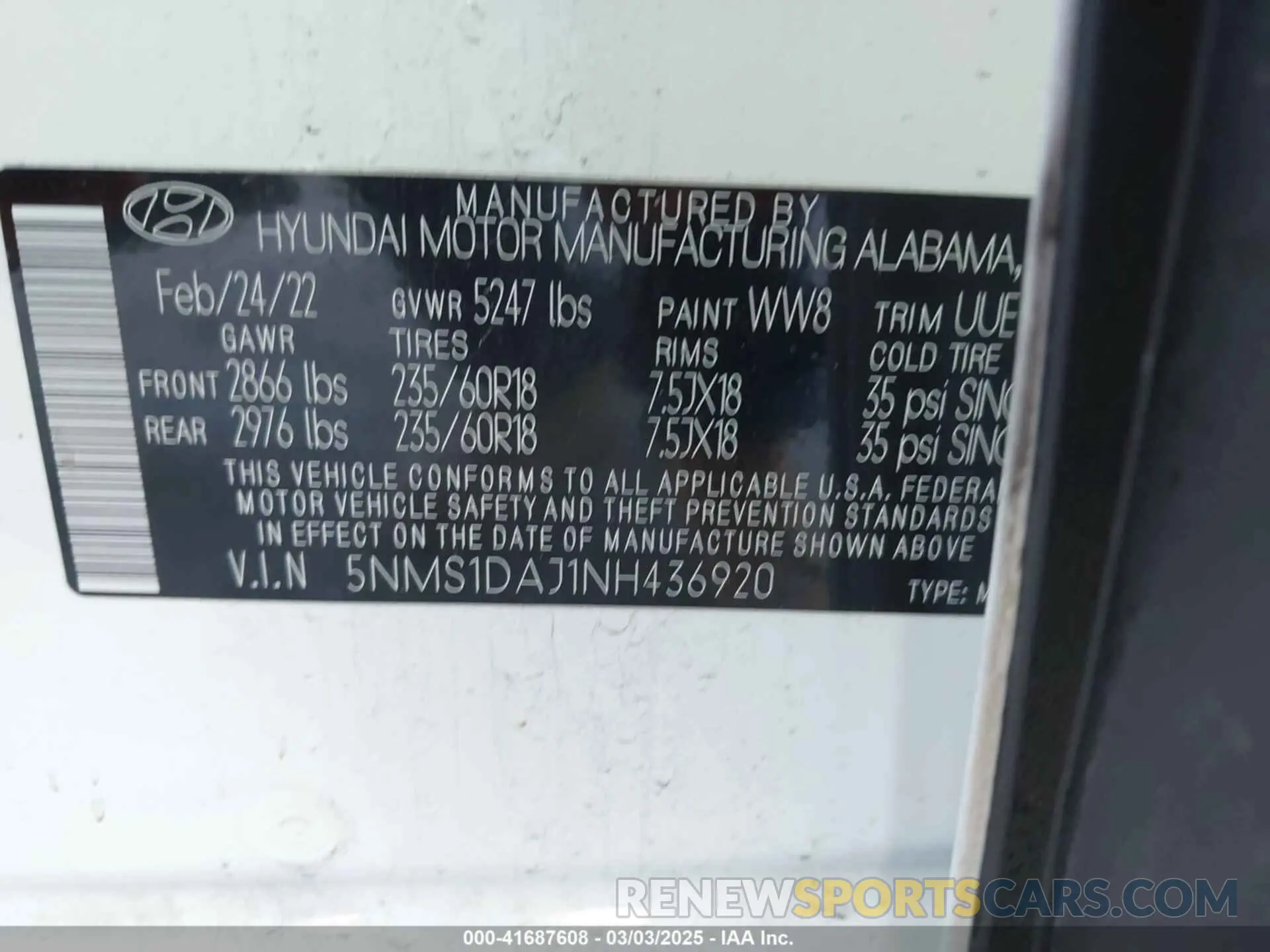 9 Photograph of a damaged car 5NMS1DAJ1NH436920 HYUNDAI SANTA FE 2022