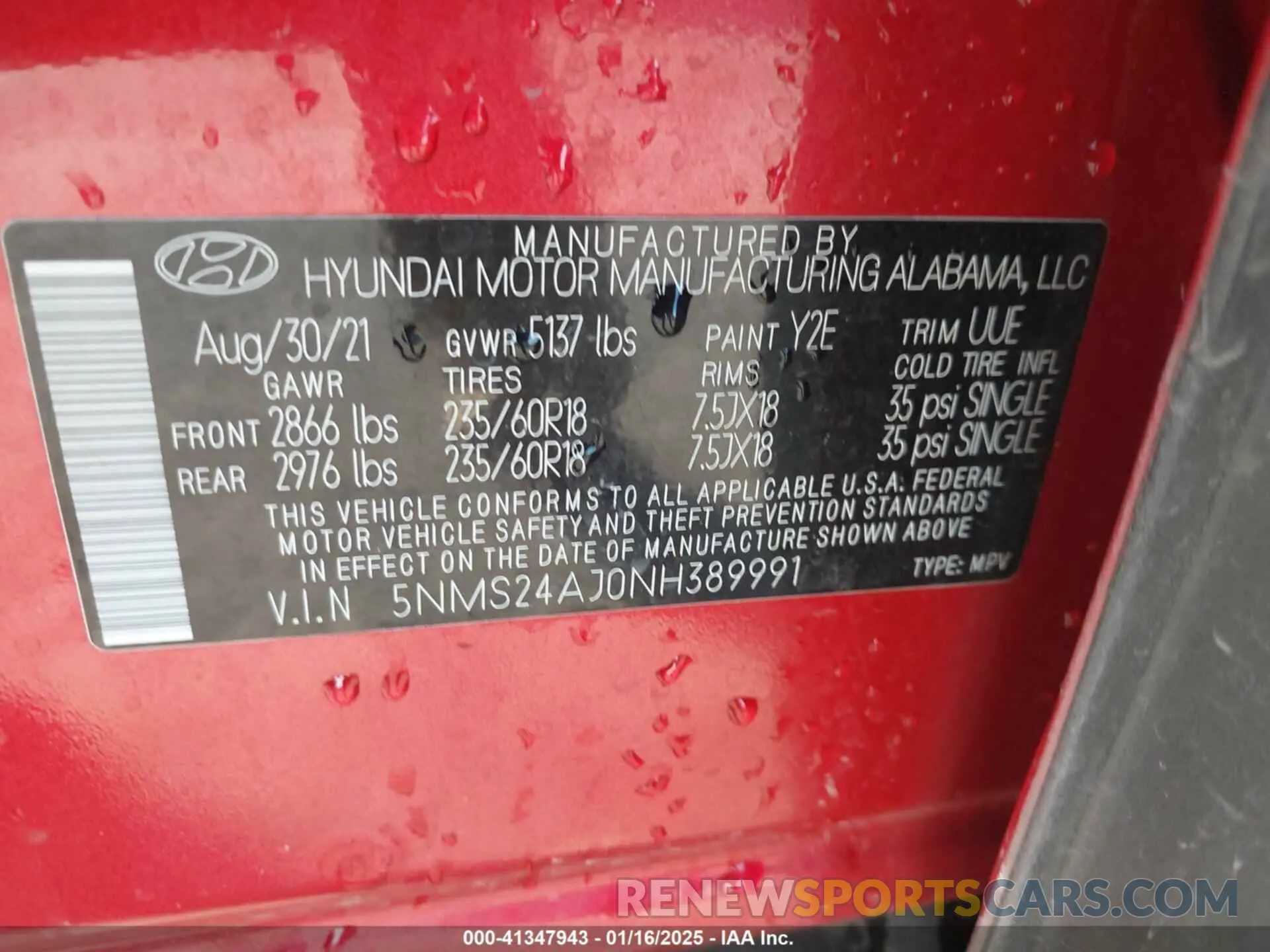 9 Photograph of a damaged car 5NMS24AJ0NH389991 HYUNDAI SANTA FE 2022