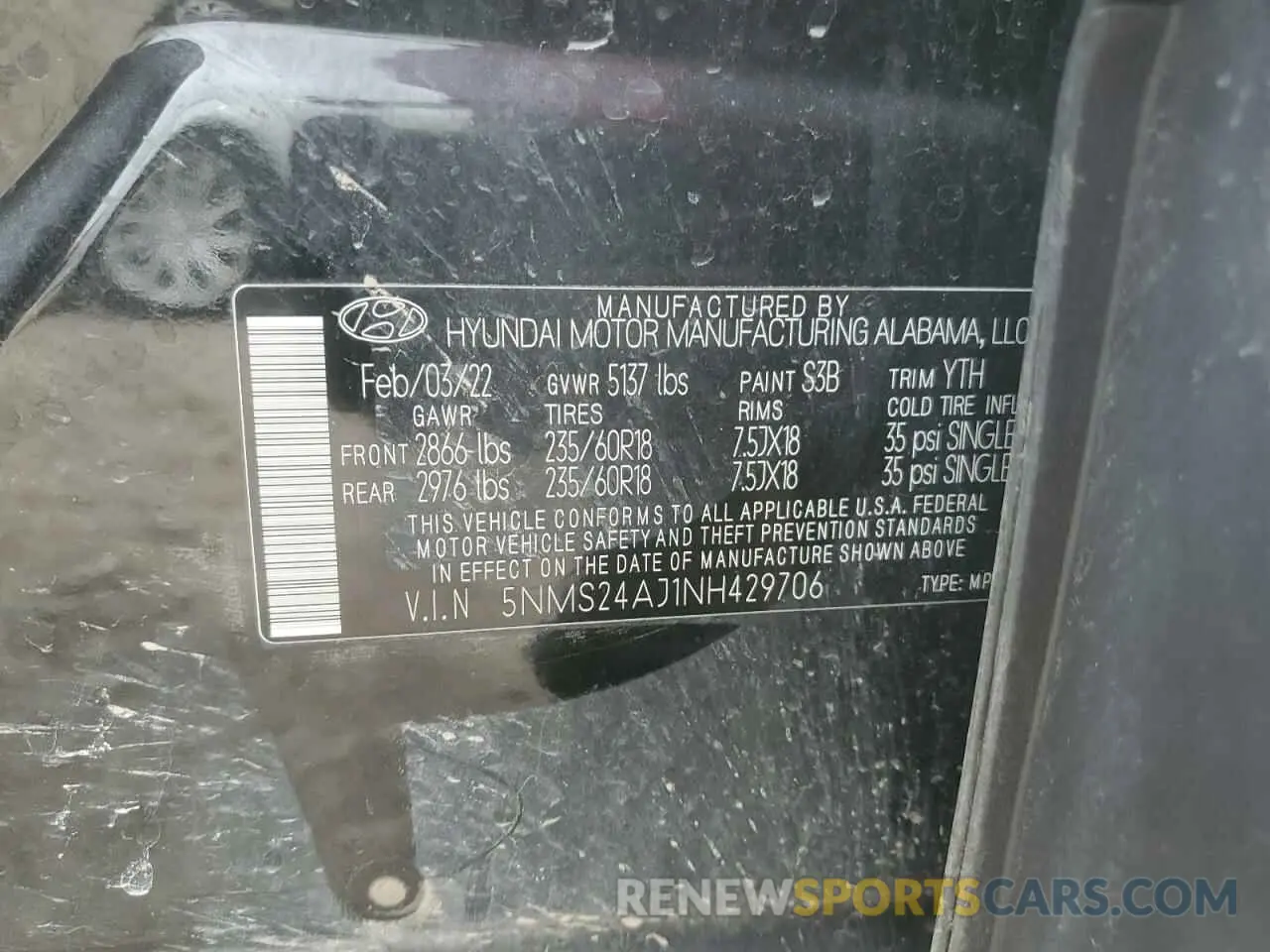15 Photograph of a damaged car 5NMS24AJ1NH429706 HYUNDAI SANTA FE 2022