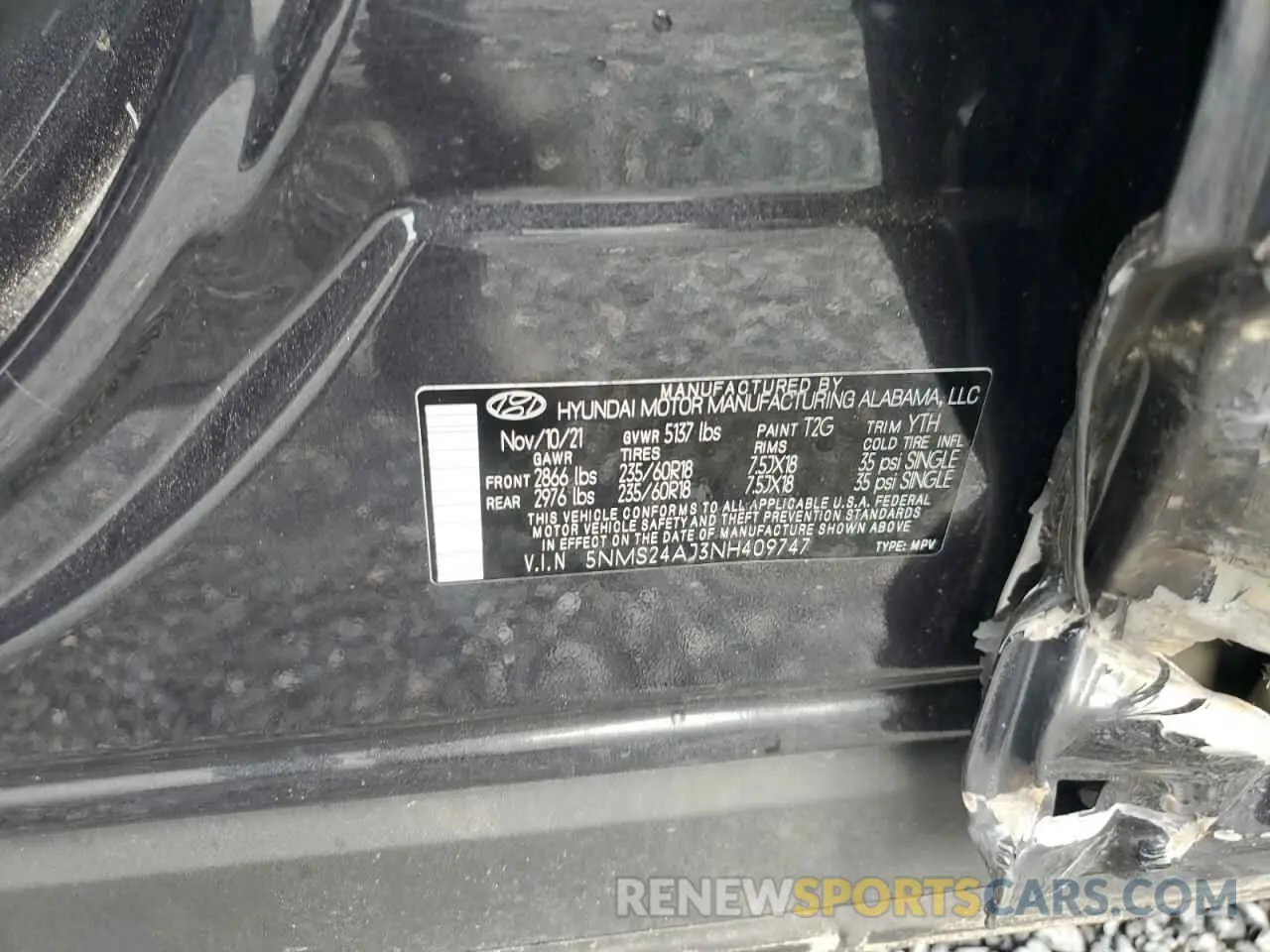 13 Photograph of a damaged car 5NMS24AJ3NH409747 HYUNDAI SANTA FE 2022