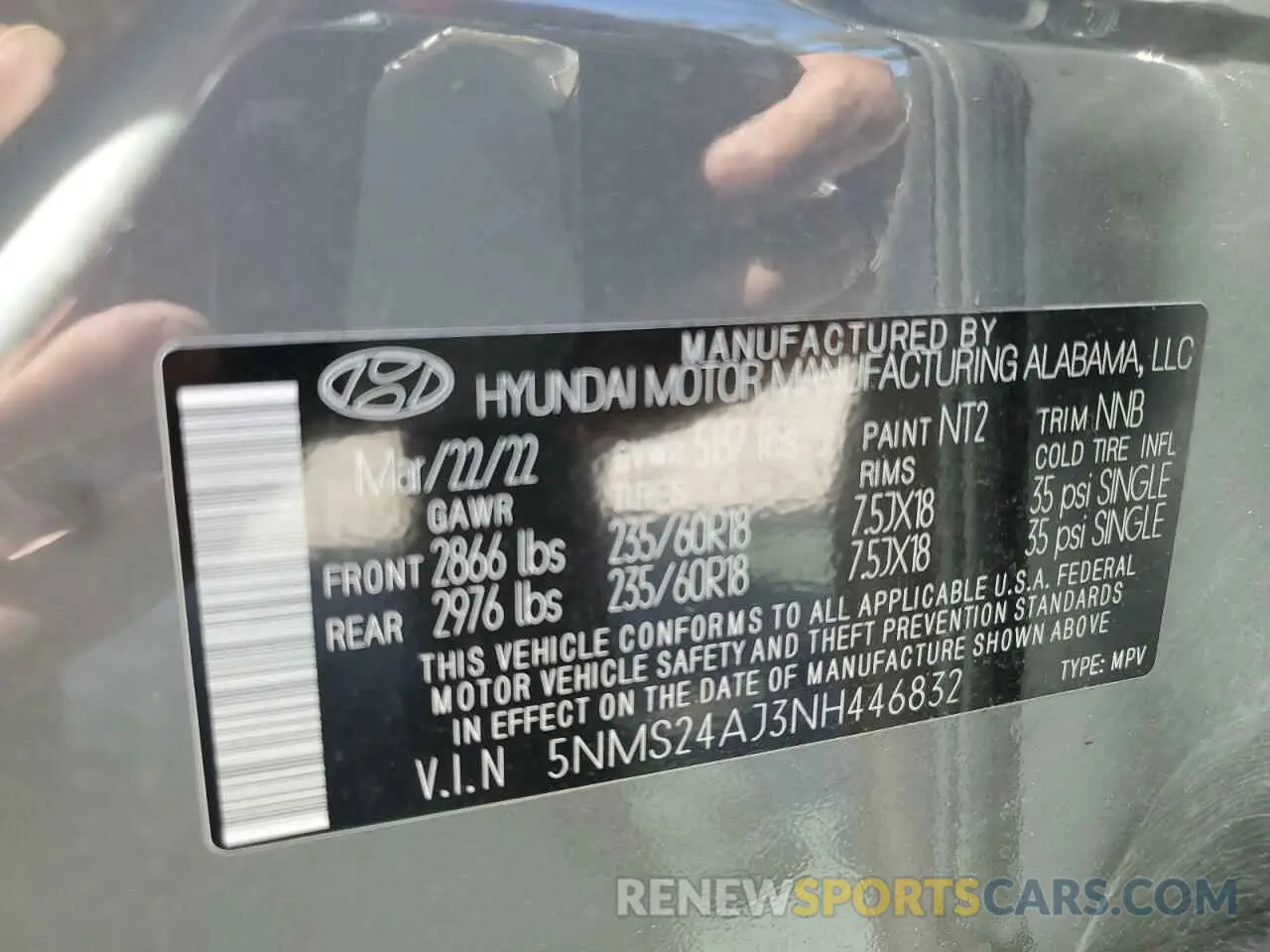 15 Photograph of a damaged car 5NMS24AJ3NH446832 HYUNDAI SANTA FE 2022