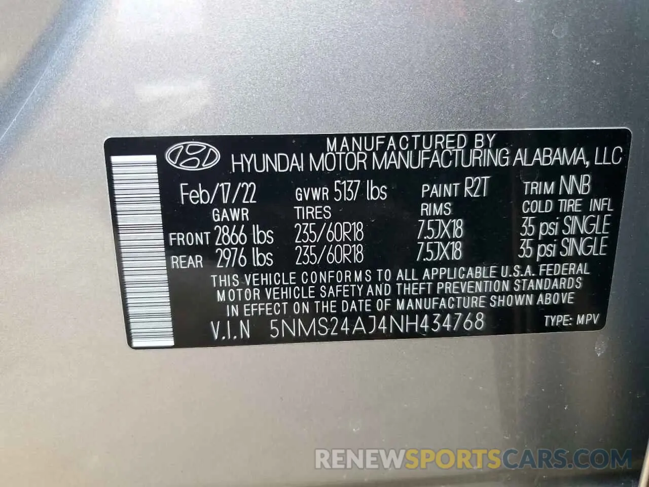 13 Photograph of a damaged car 5NMS24AJ4NH434768 HYUNDAI SANTA FE 2022