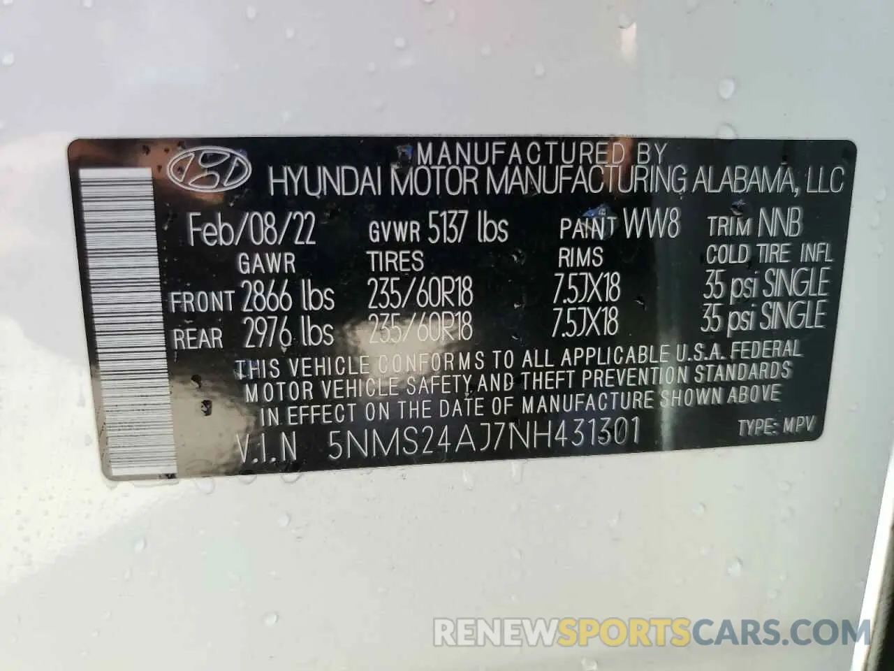 13 Photograph of a damaged car 5NMS24AJ7NH431301 HYUNDAI SANTA FE 2022