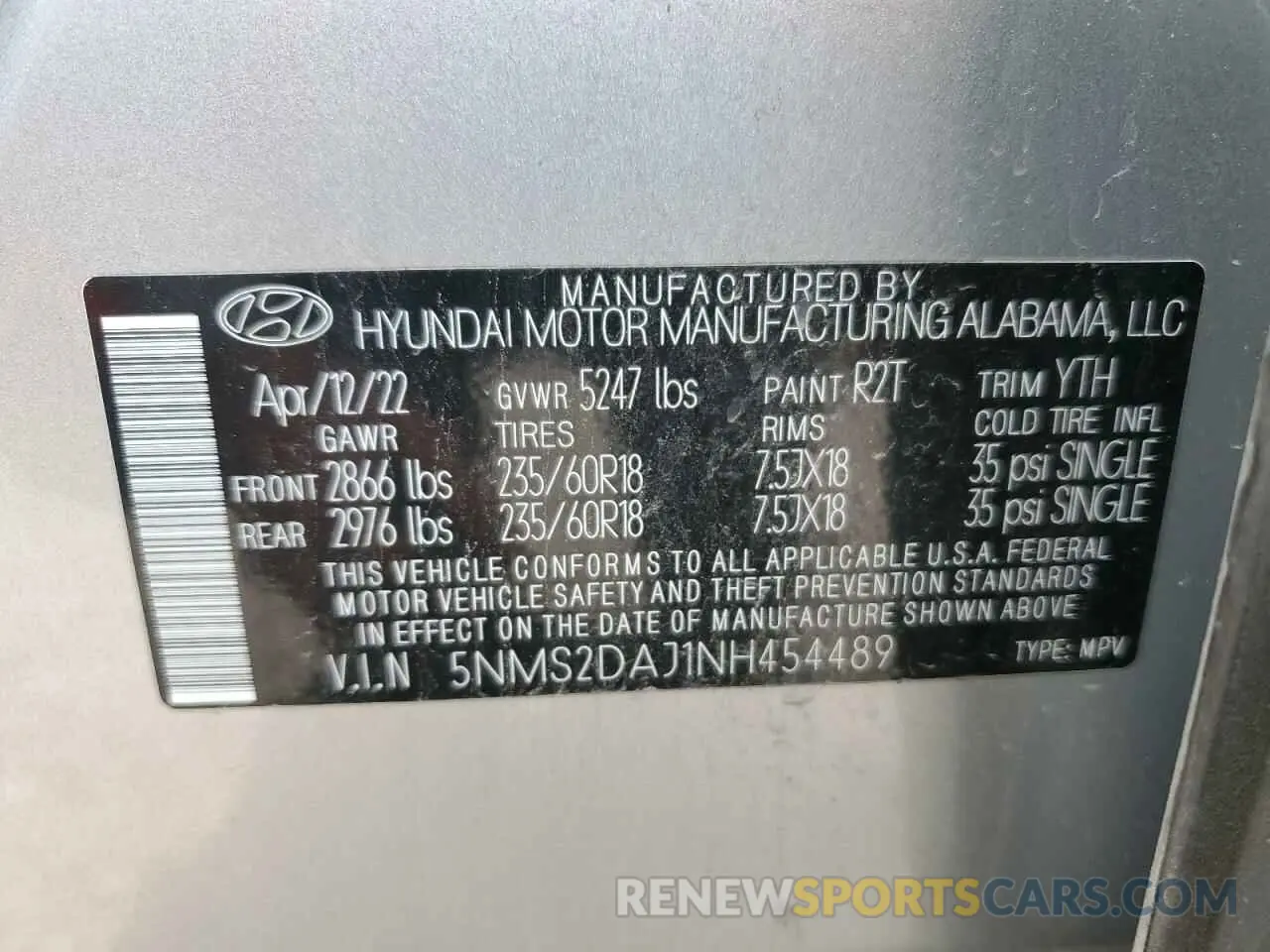 13 Photograph of a damaged car 5NMS2DAJ1NH454489 HYUNDAI SANTA FE 2022
