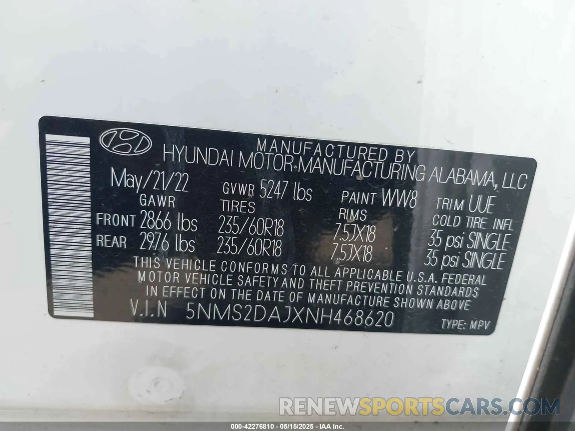 9 Photograph of a damaged car 5NMS2DAJXNH468620 HYUNDAI SANTA FE 2022